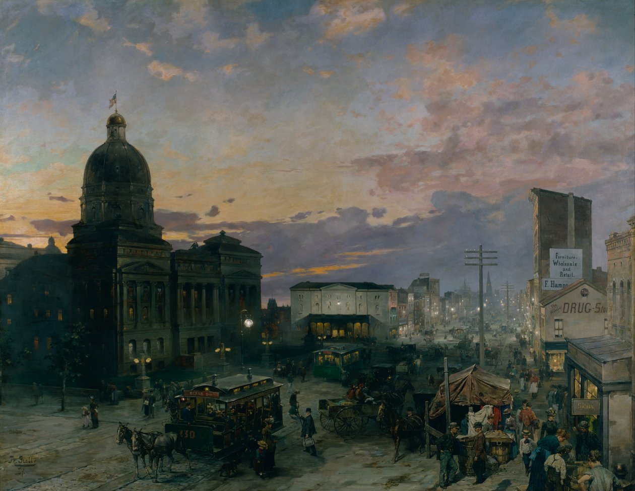 Calle Washington, Indianápolis al anochecer, 1892-1895 de Theodor Groll