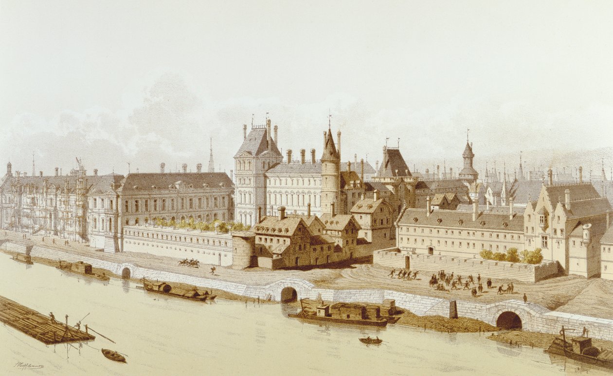 El Louvre y el Hôtel du Petit-Bourbon en 1622 durante el reinado de Luis XIII, 1885 de Theodor Josef Hubert Hoffbauer