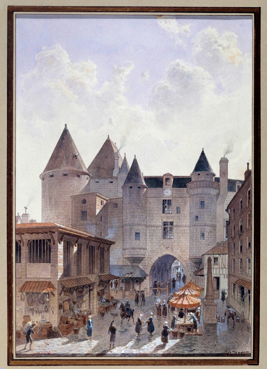 Vista del Gran Chatelet desde la Rue Saint Denis en París, acuarela de Theodor Joseph de Theodor Josef Hubert Hoffbauer
