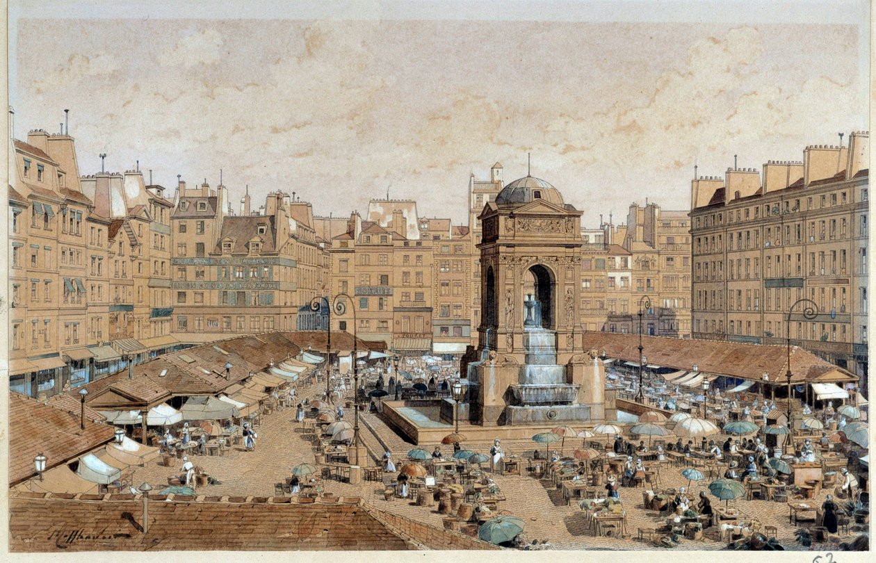 Vista de la Marche y Fuente de los Inocentes en París en el siglo XIX. Acuarela de Theodore Joseph Hubert Hoffbauer (1839-1922) Siglo XIX París, Museo Carnavalet de Theodor Josef Hubert Hoffbauer