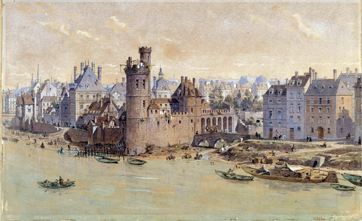 Vista de la Torre de Nesles en París en el siglo XVII de Theodor Josef Hubert Hoffbauer