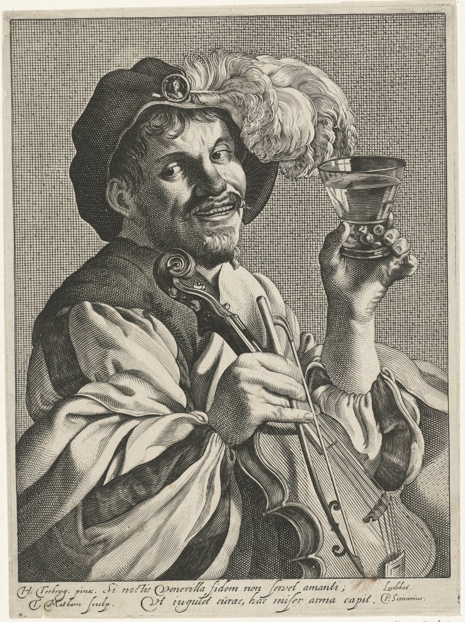 Hombre con violín y rummer de Theodor Matham