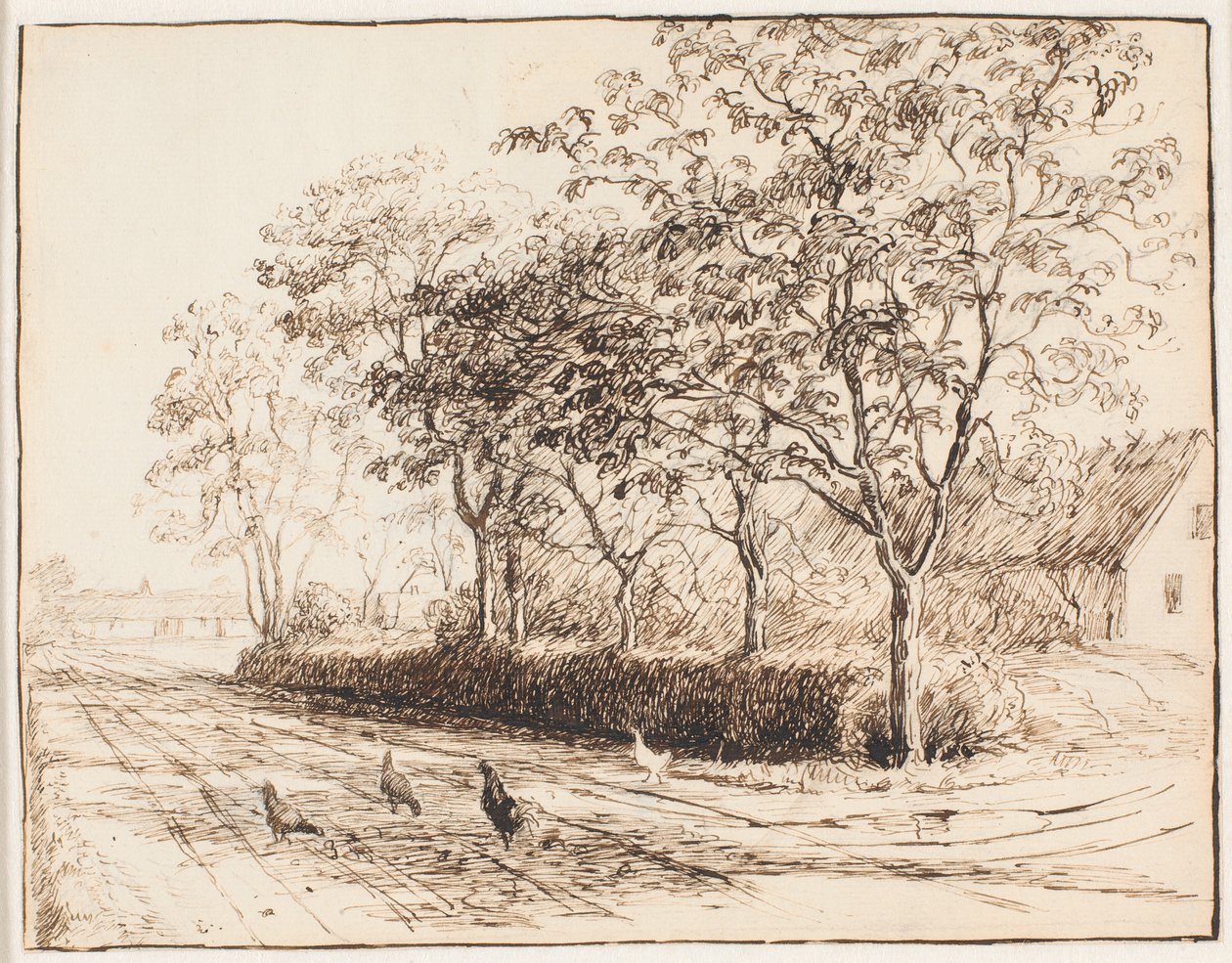 Gallinas fuera de una granja en Kastrup. Katrupvejen de Theodor Philipsen