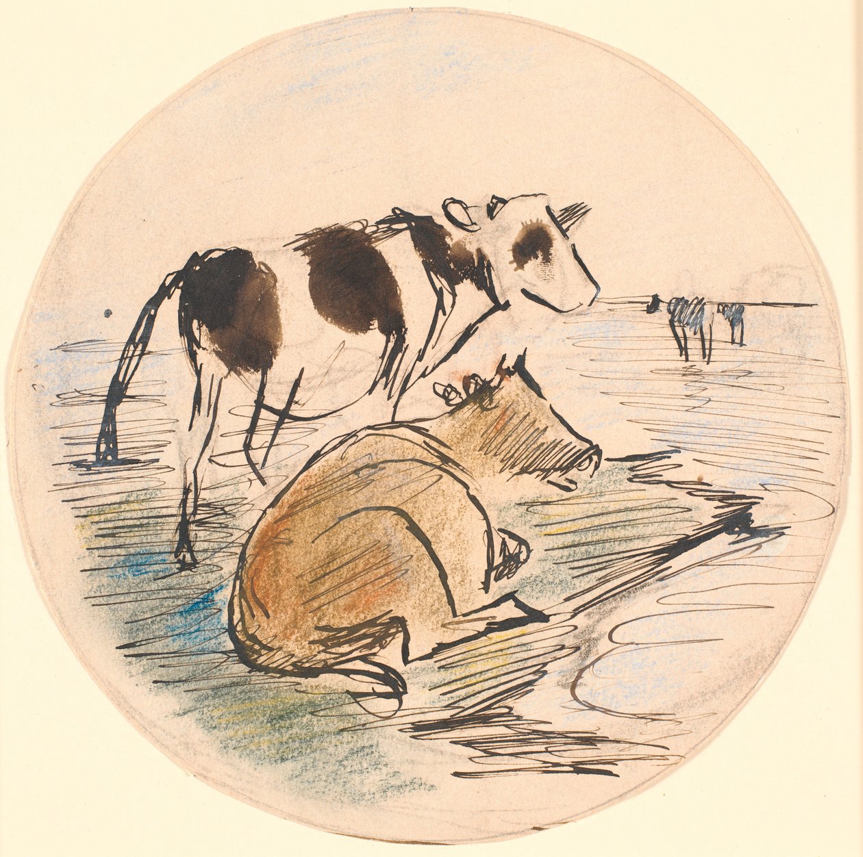 Terneros en Saltholm (boceto para plato cerámico) de Theodor Philipsen