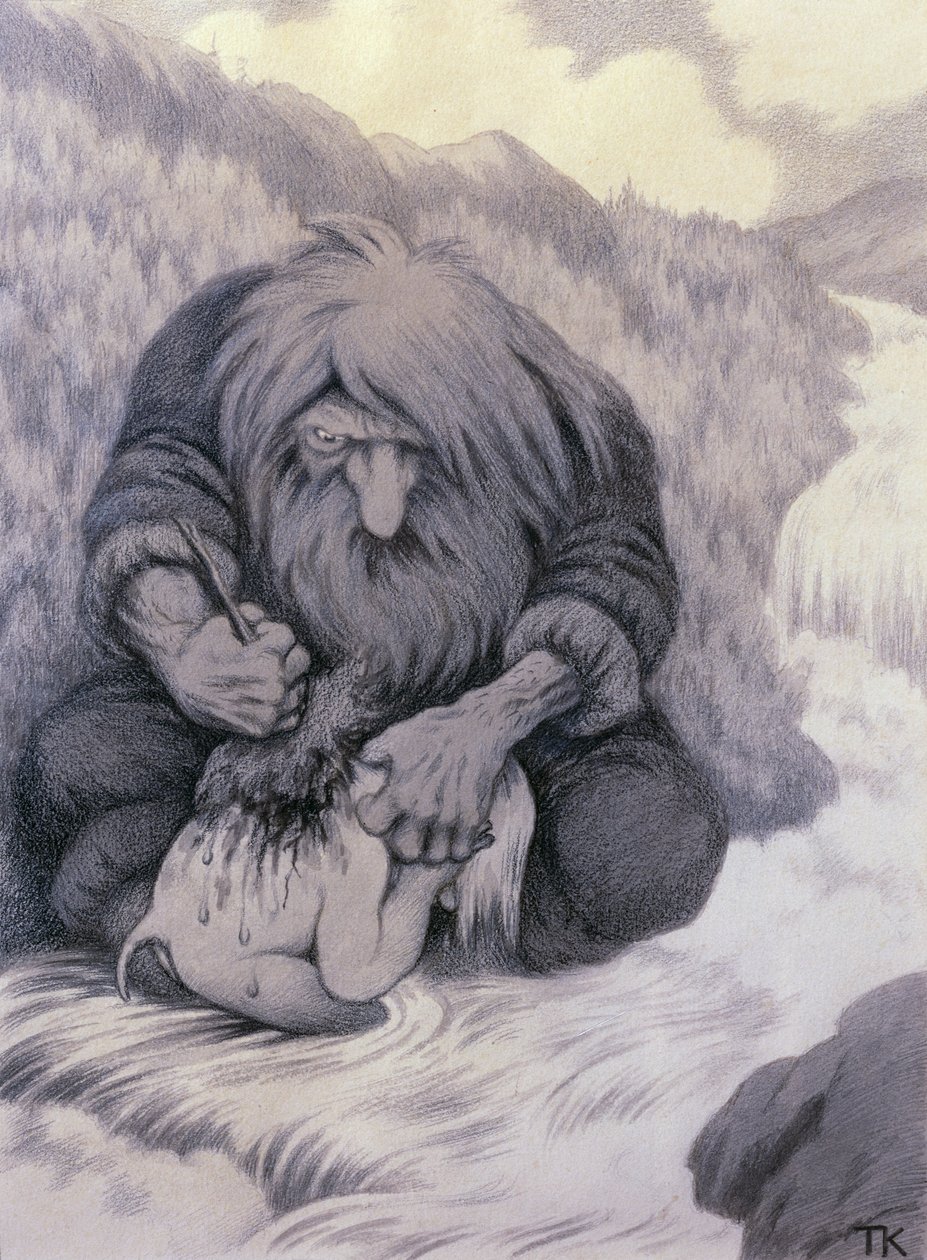 El troll lavando a su hija de Theodor Kittelsen