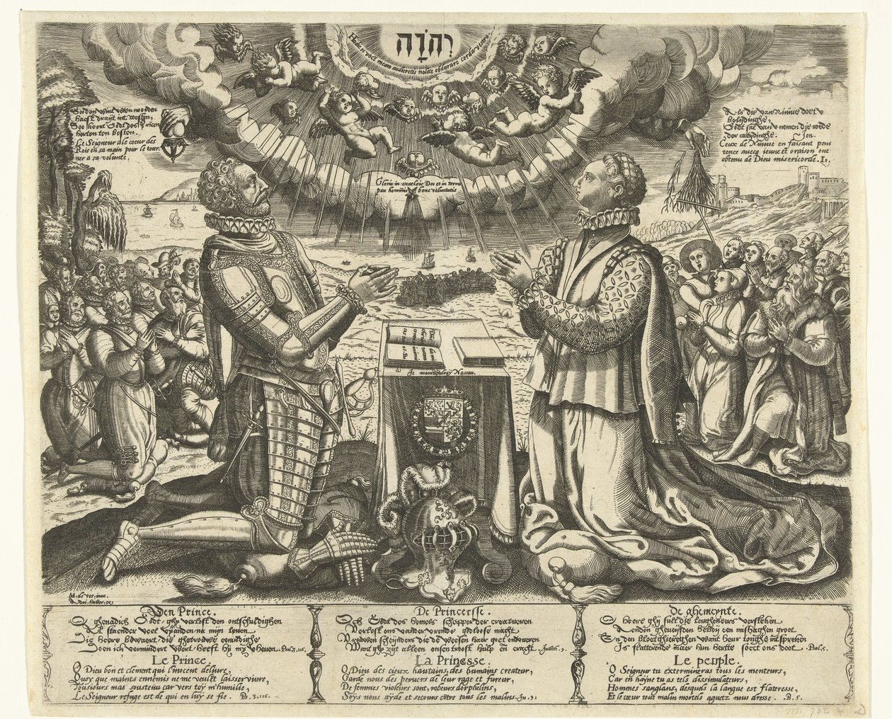 Guillermo de Orange y Carlota de Borbón arrodillados en el paisaje de Theodor de Bry (attributed to)