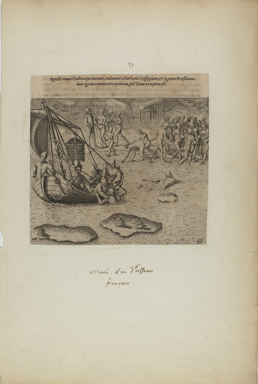 Appellit navis gallicai: qui inerant, redimunt a barbaris gossip pium... (del libro, Americae, tercera parte) de Theodor de Bry