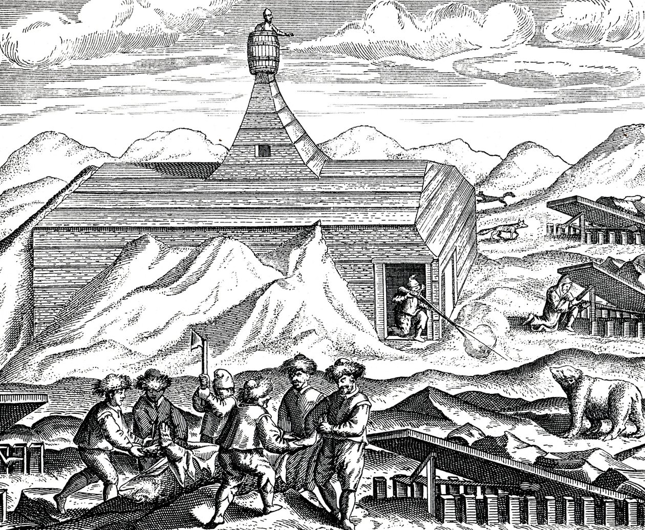 Descuartizando un oso en el Polo Norte, c.1600 (engravig) de Theodor de Bry
