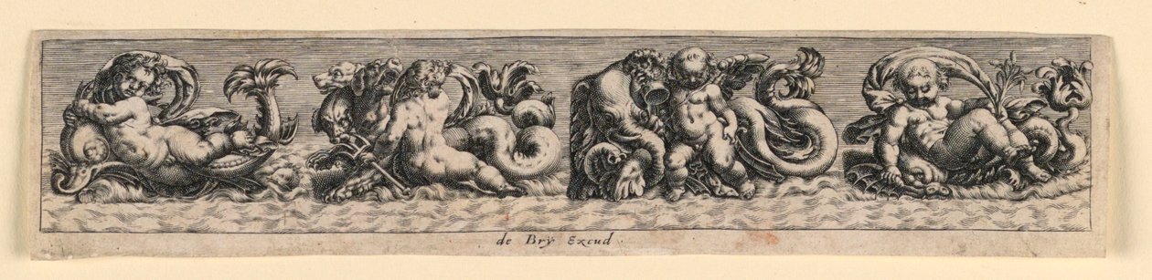 Panel decorativo: monstruos marinos de Theodor de Bry