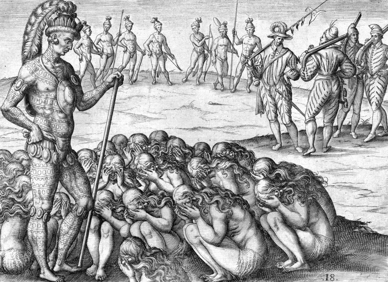 Cautivos indios saturiwa por indios potano de Theodor de Bry