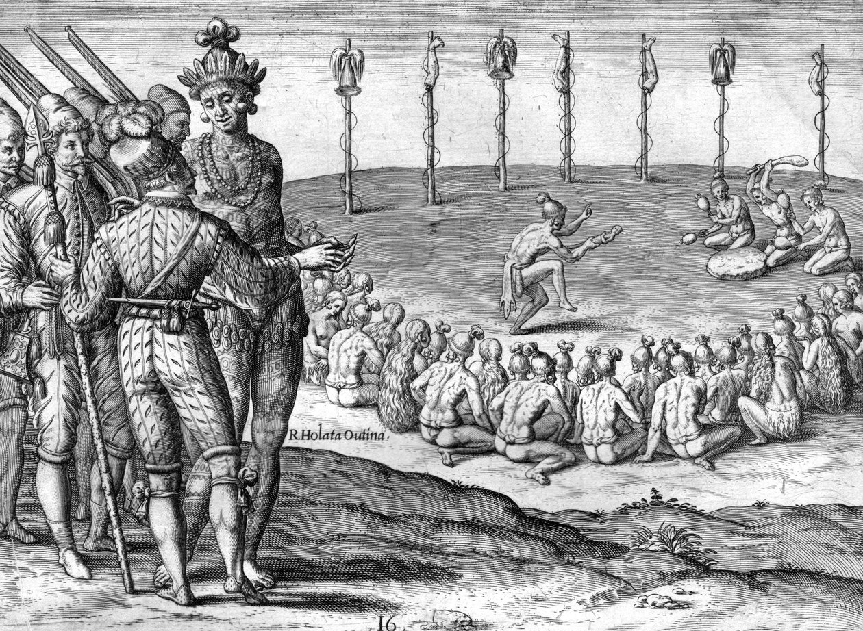 Los chefs indios podan Utina de Theodor de Bry