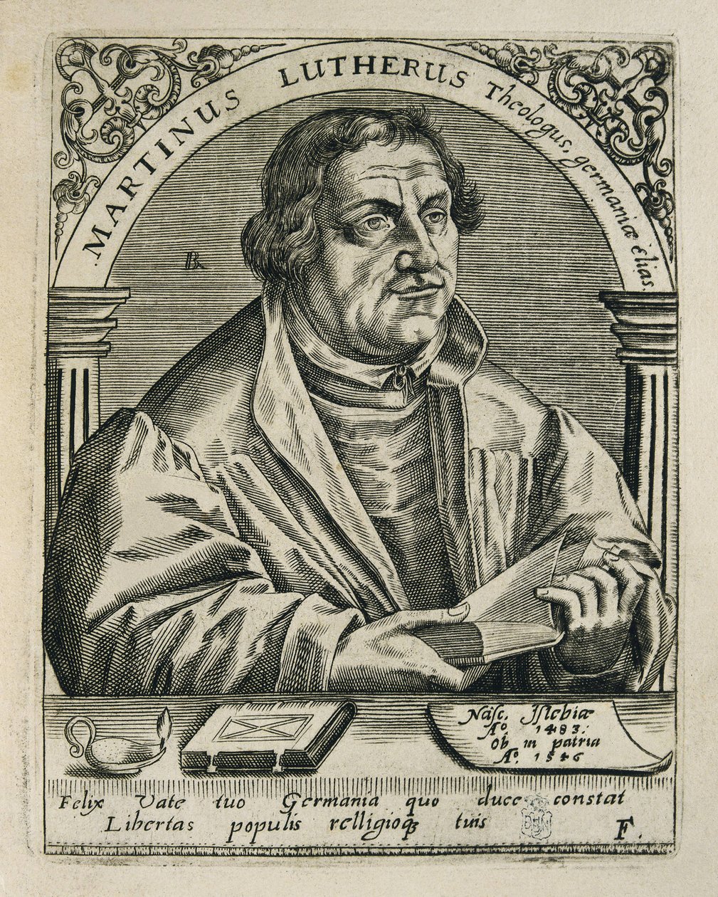 LUTHER, Martin (1483-1546). Reformador religioso alemán. Grabado. ESPAÑA. MADRID (COMUNIDAD AUTÓNOMA). Madrid. Biblioteca Nacional de Theodor de Bry