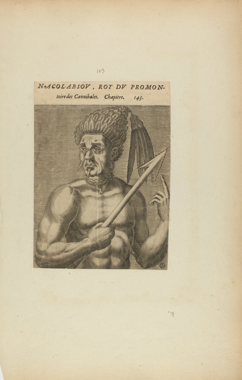 Nacol-Absov, Roi Du Promon-/toire des.... (del libro, Les Vrais Pourtraits et Vies des Hommes Illustres) de Theodor de Bry