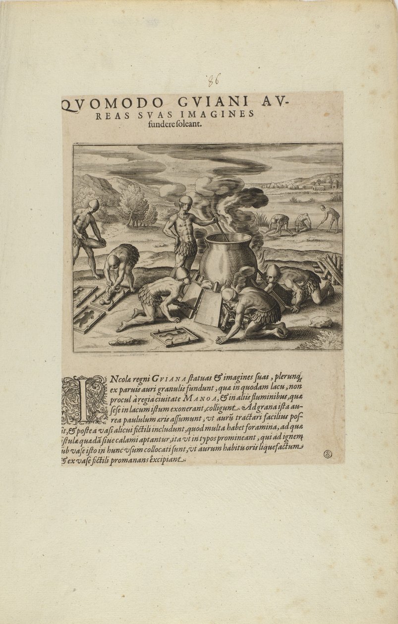 Quomodo Guiani Au-/reas Suas Imagines/Fundere Soleant. (del libro, Americae, partes siete y ocho) de Theodor de Bry