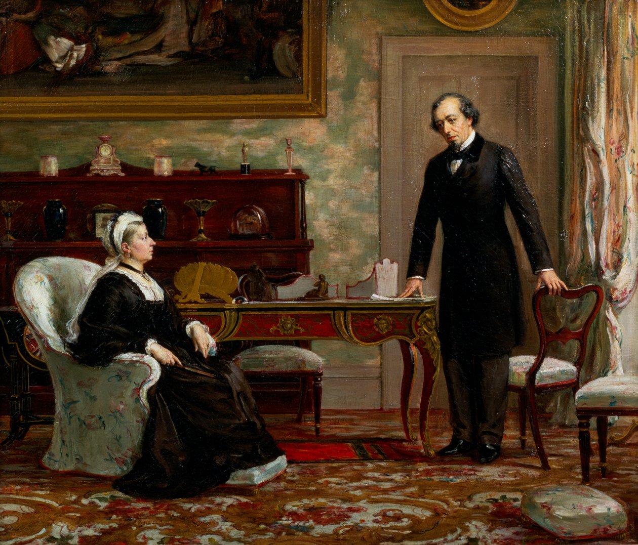 Paz con Honor - Reina Victoria (1819-1901) con Benjamin Disraeli (1804-81) tras la firma del Tratado de Berlín en 1878 de Theodore Blake Wirgman