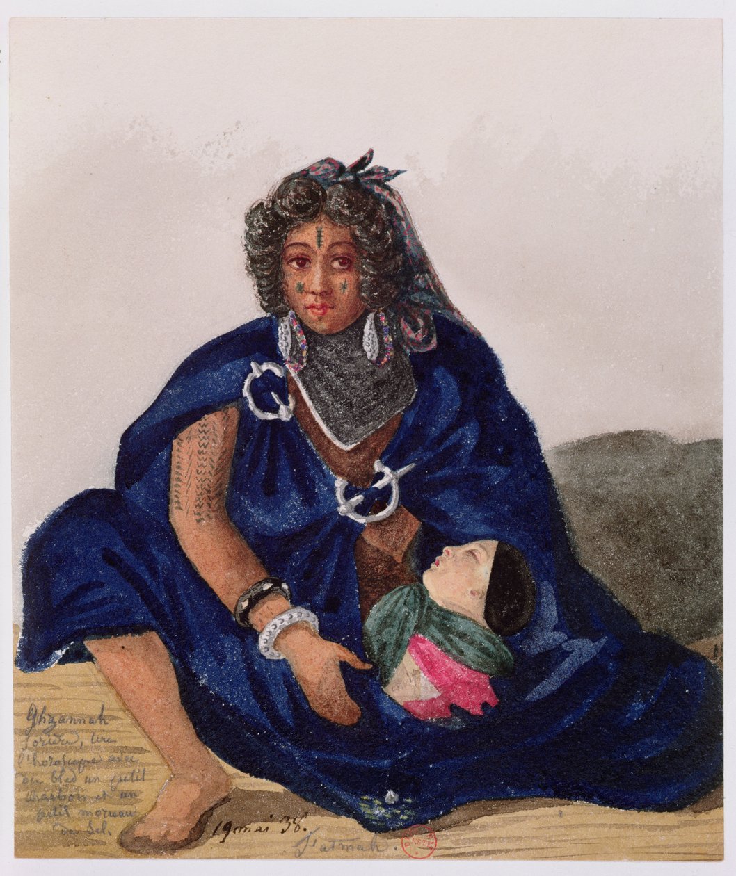 Una hechicera prediciendo el futuro con maíz y sal en Ghzannah, 1835 de Theodore Leblanc
