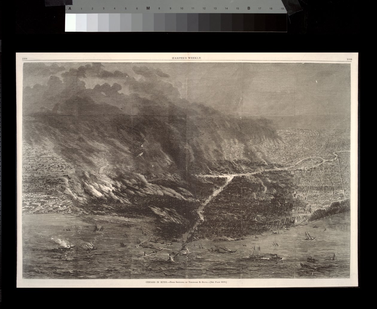 Chicago en ruinas, ilustración de Harpers Weekly, 1871 de Theodore Russell Davis