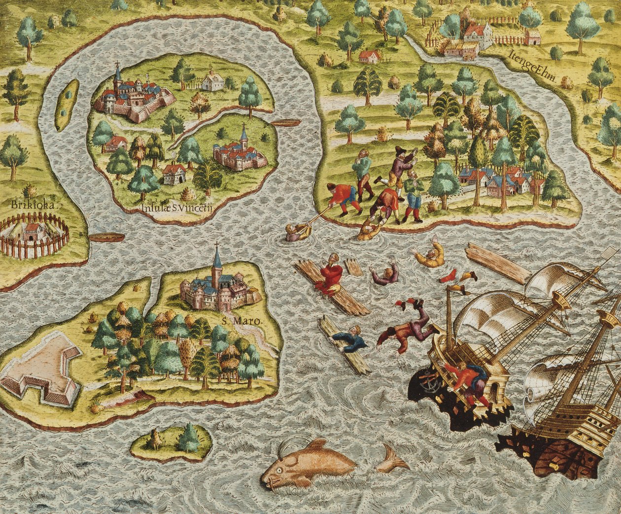 Un Naufragio en una Costa Bárbara, de Americae Tertia Pars, 1562 de Theodore de Bry