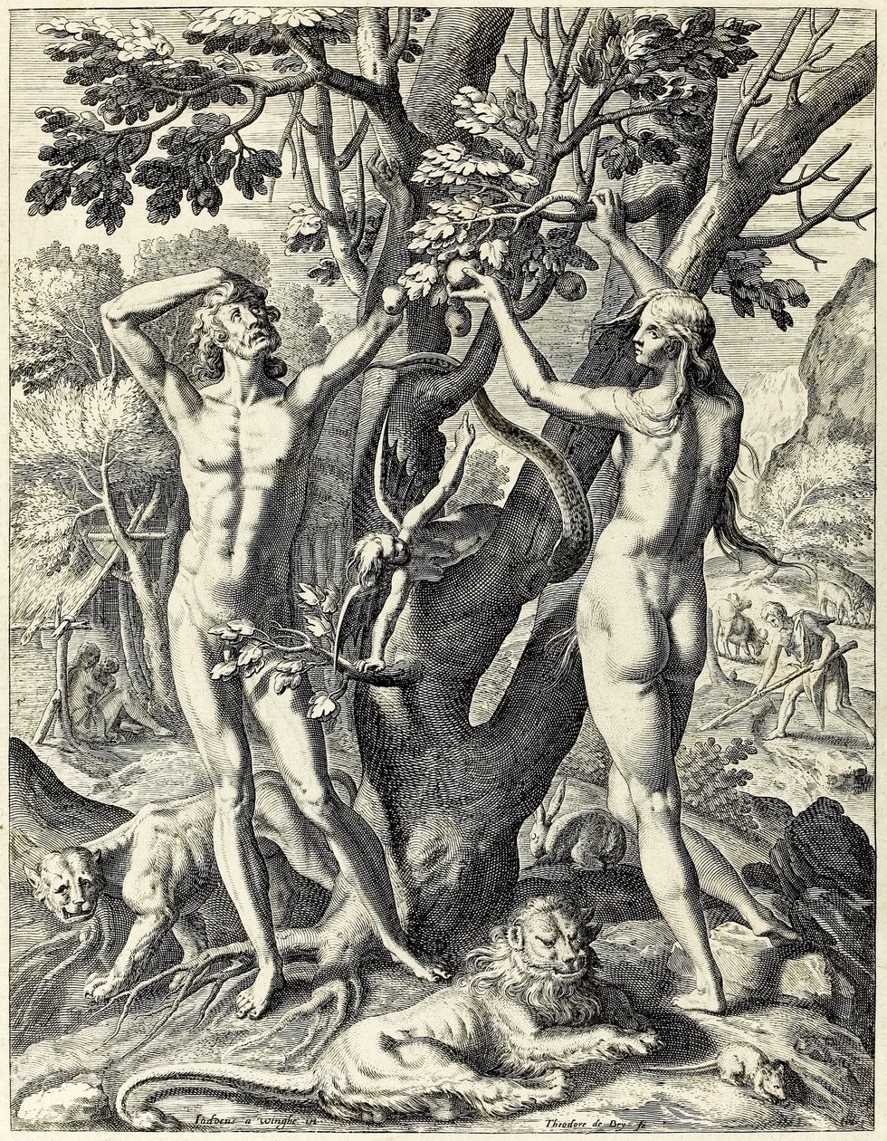 Adán y Eva en el Jardín del Edén de Theodore de Bry