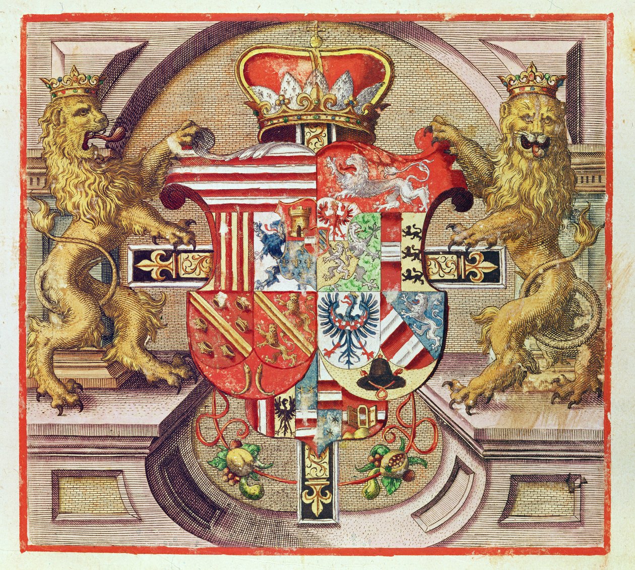 Admiranta Narratio..., Grabado armorial (página 3), 1585-1588 de Theodore de Bry