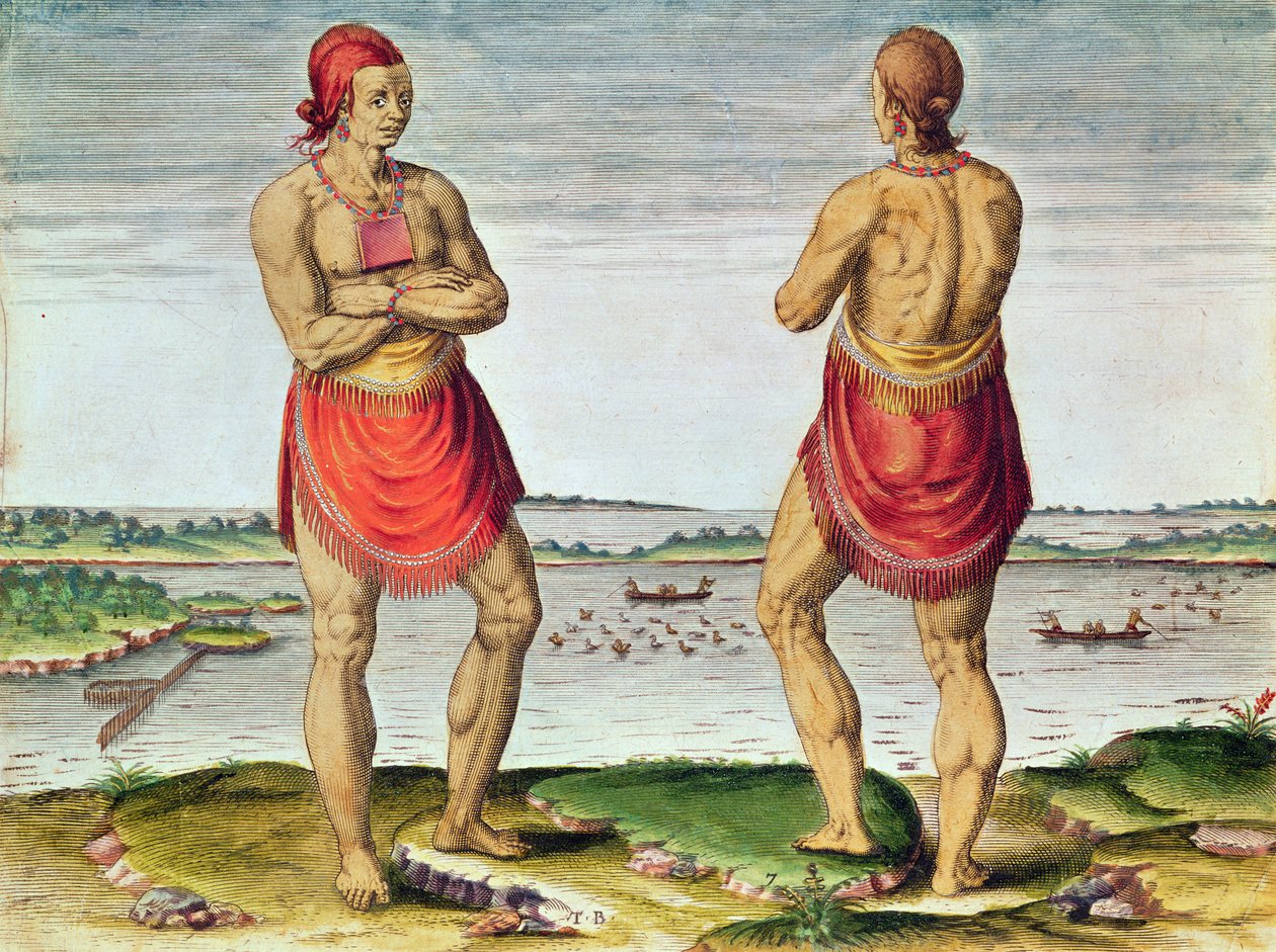 Admiranta Narratio..., Jefe Roanoack (página 57, placa 7), 1585-1588 de Theodore de Bry