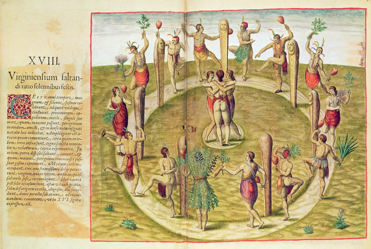 Admiranta Narratio, El ritual de amistad de los virginianos (página 85), 1585-88 de Theodore de Bry
