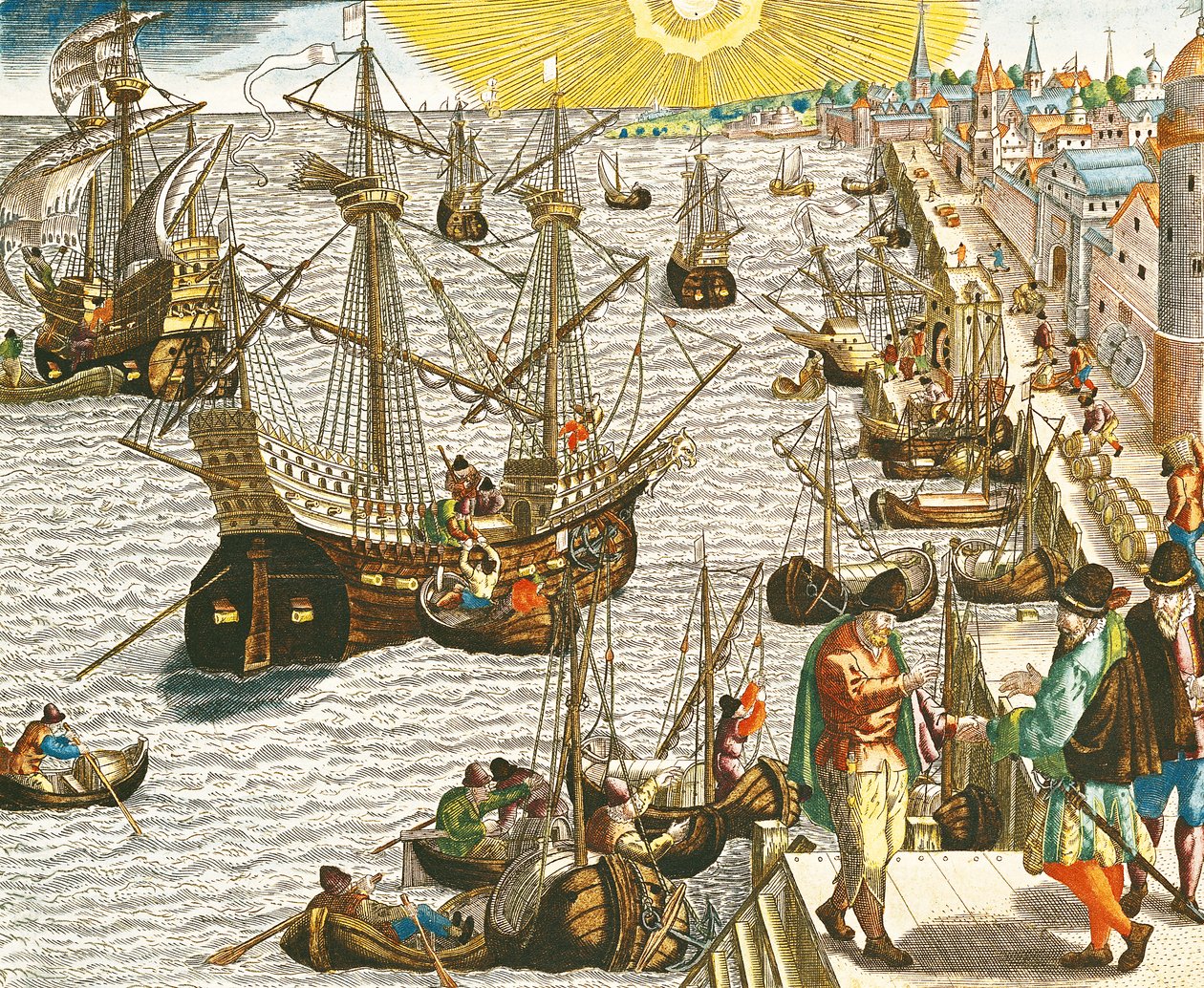Salida de Lisboa hacia Brasil, las Indias Orientales y América, ilustración de 