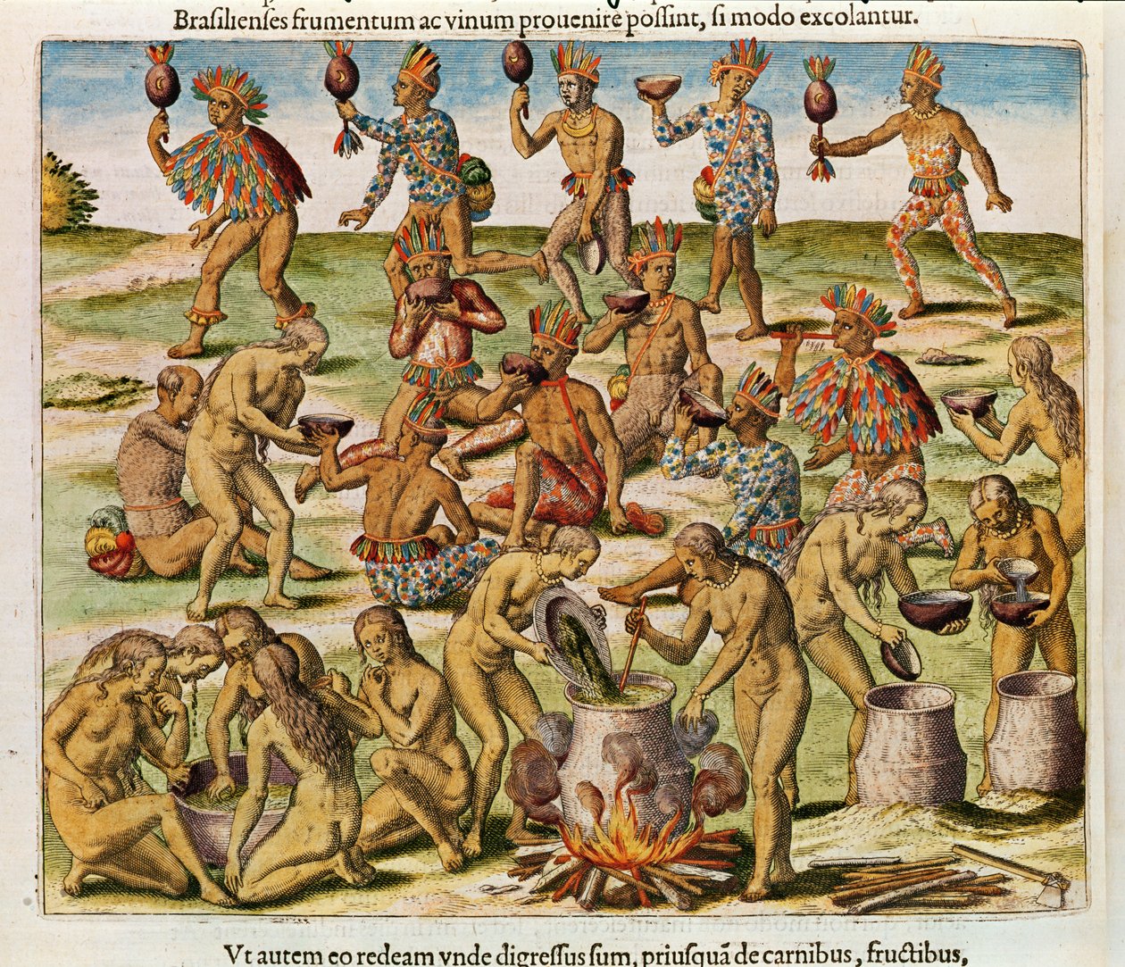 Preparación de una bebida hecha de maíz y trigo (página 486), 1563 de Theodore de Bry
