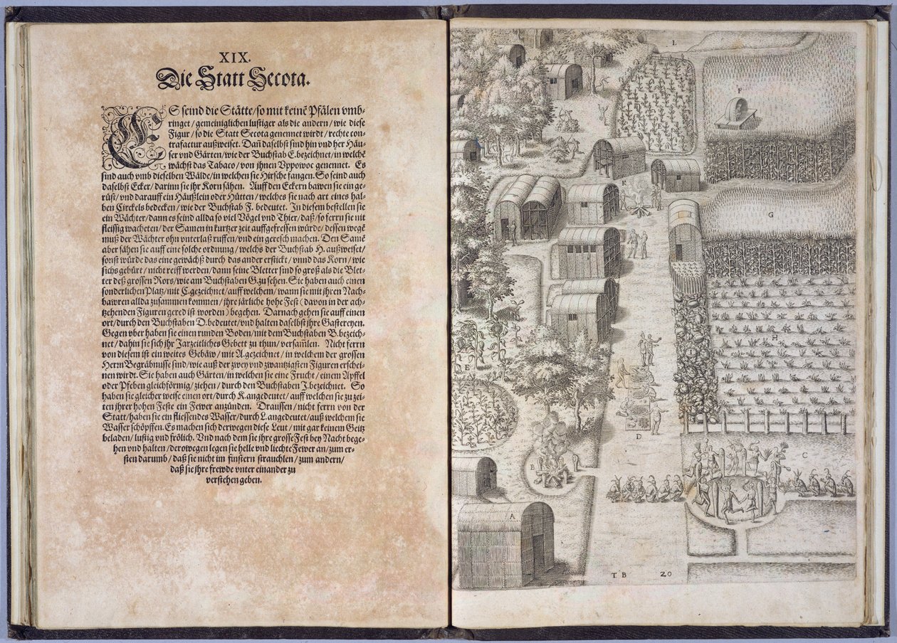 Página XIX con el pueblo de Secota, de 