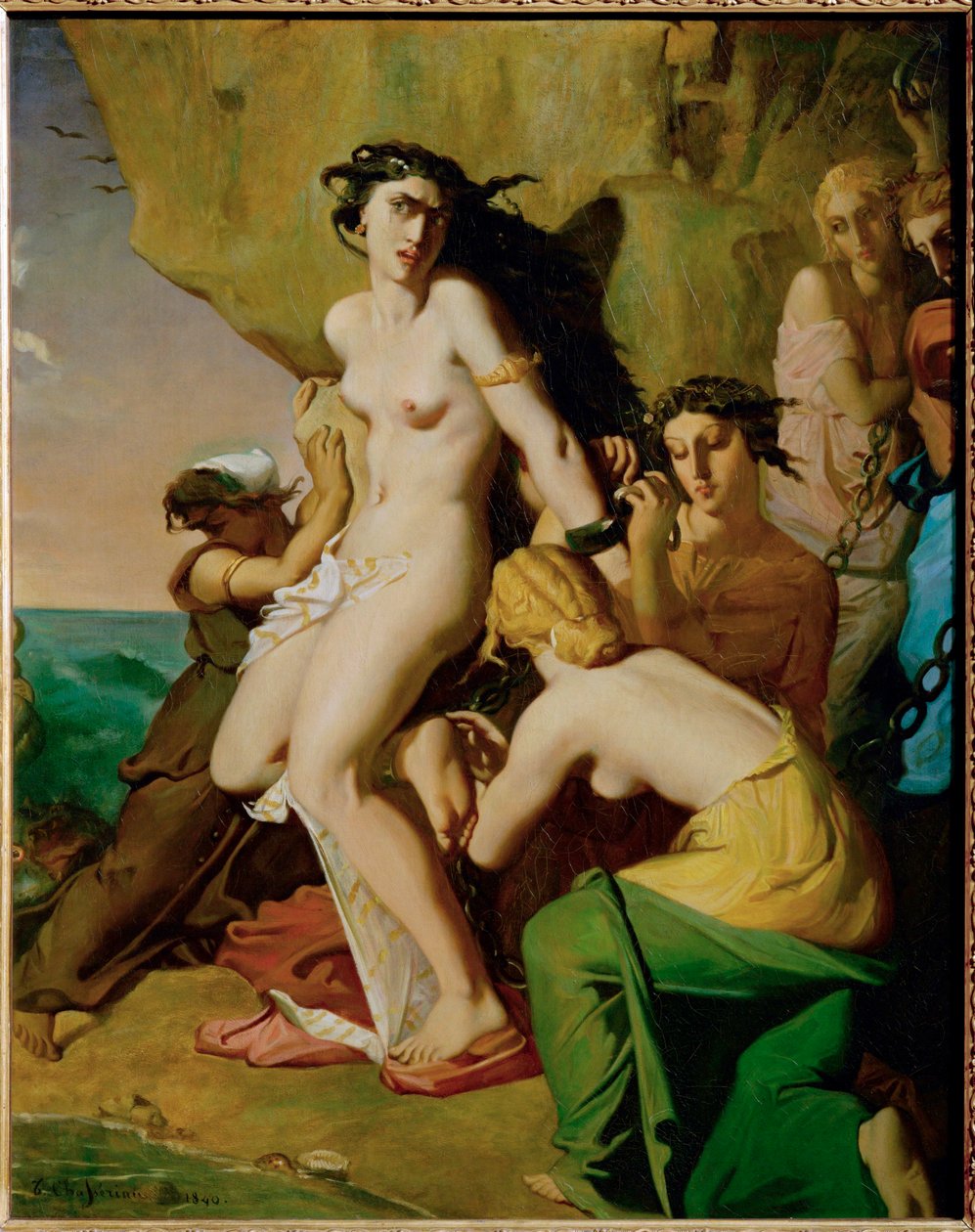 Andromede attachee au rocher par les Nereides - Andrómeda encadenada a la roca por las sirenas ... de Théodore Chassériau