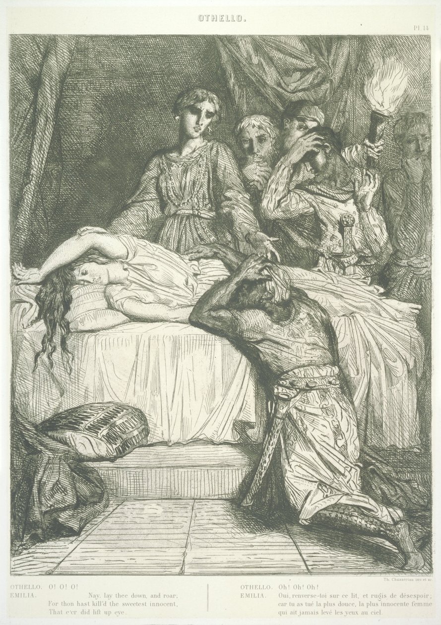Lámina 14 (Acto V, Escena II), de Otelo: Quince aguafuertes de Théodore Chassériau