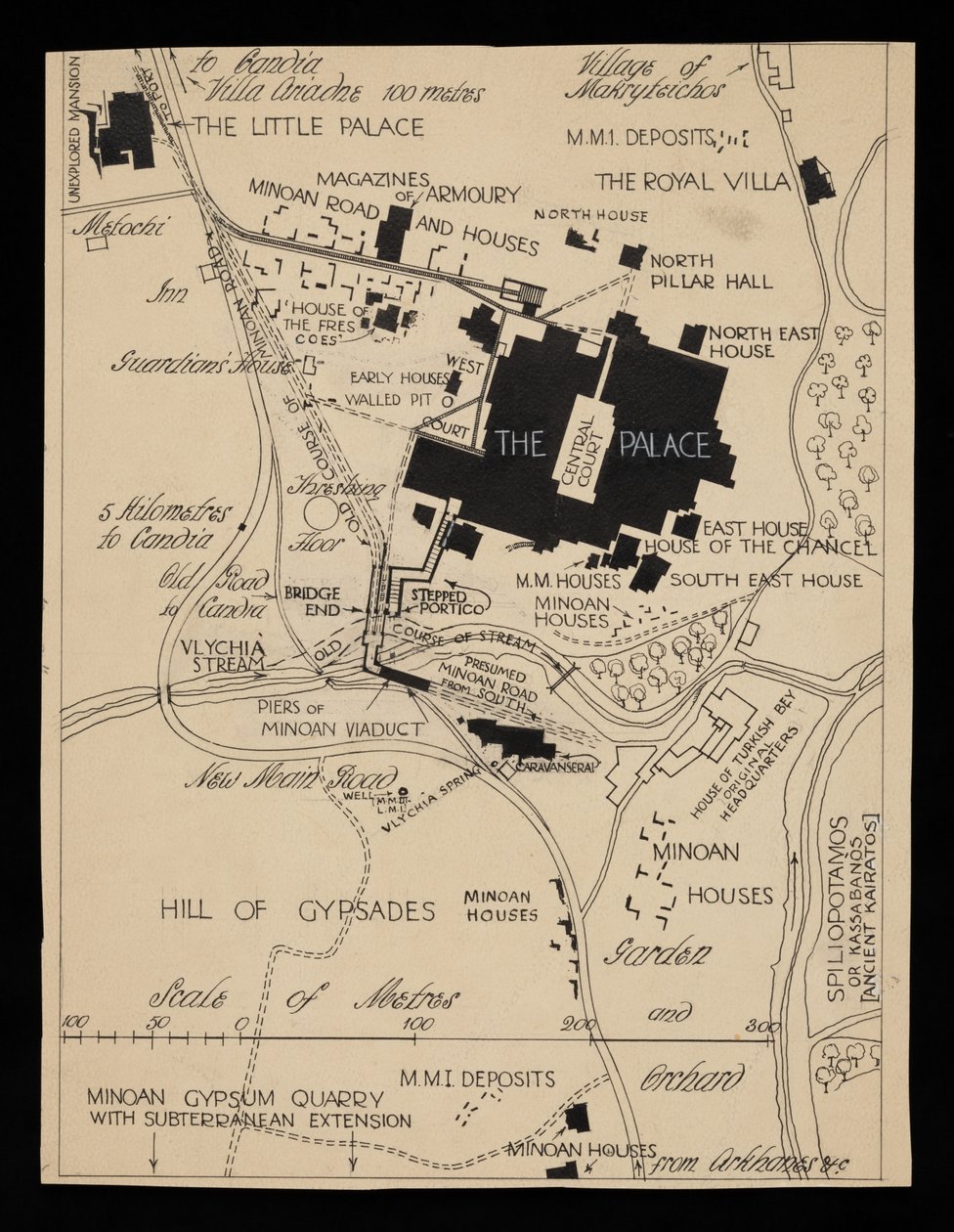 Plano de los edificios de Cnosos que rodean el palacio, hacia 1903 de Theodore Fyfe