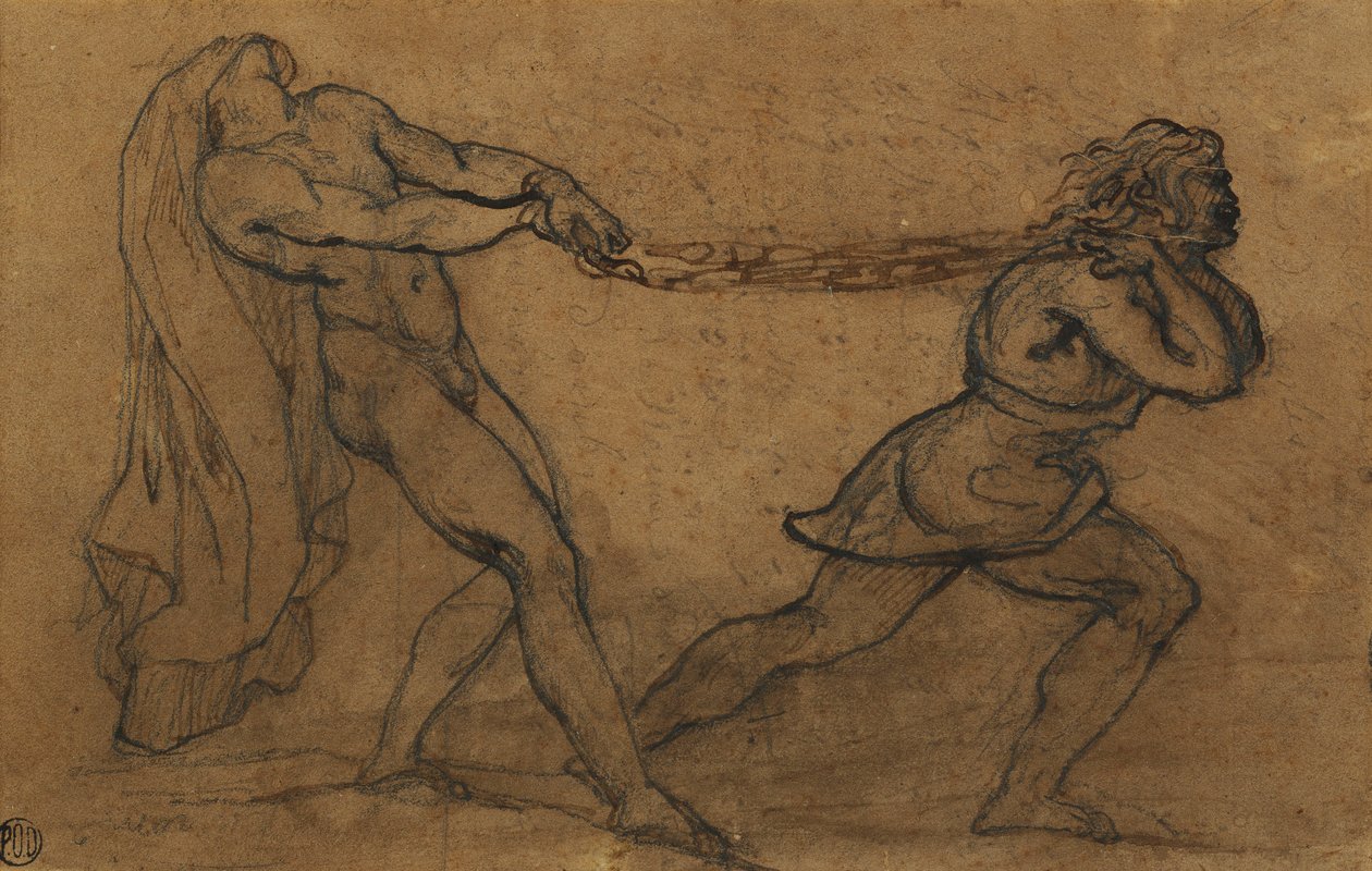 Un desnudo masculino tirado por otro hombre de Theodore Gericault