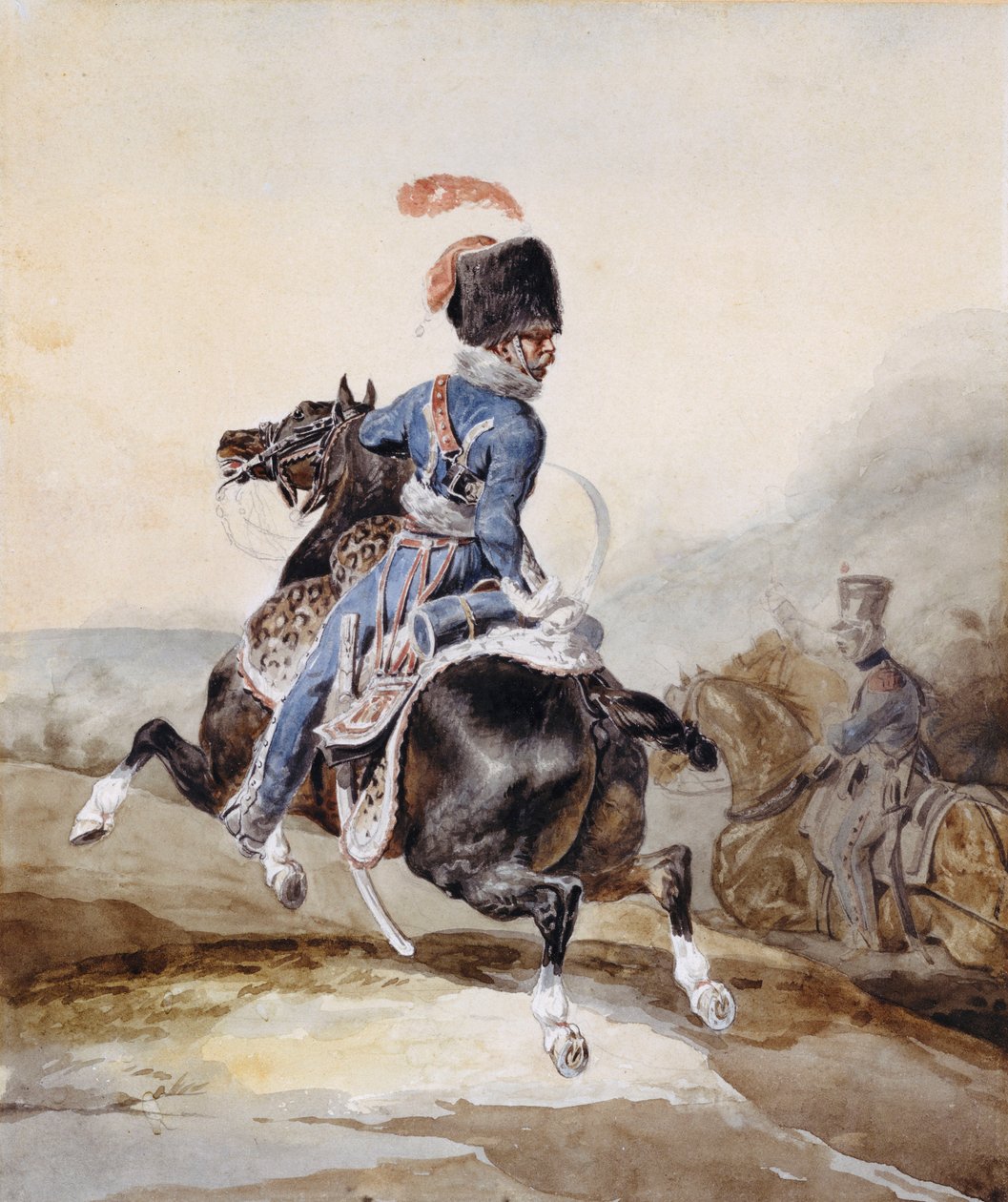 Oficial de artillería galopando hacia la izquierda de Theodore Gericault