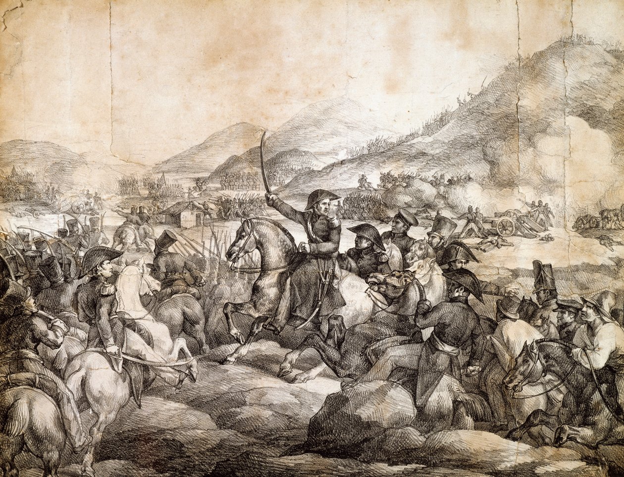 Batalla de Chacabuco, febrero de 1817, que decretó la victoria de José de San Martín sobre los españoles, dibujo, Argentina de Theodore Gericault