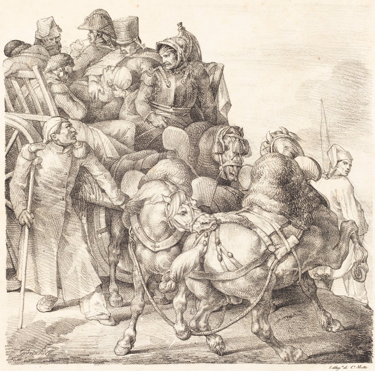 Carro lleno de soldados heridos de Theodore Gericault