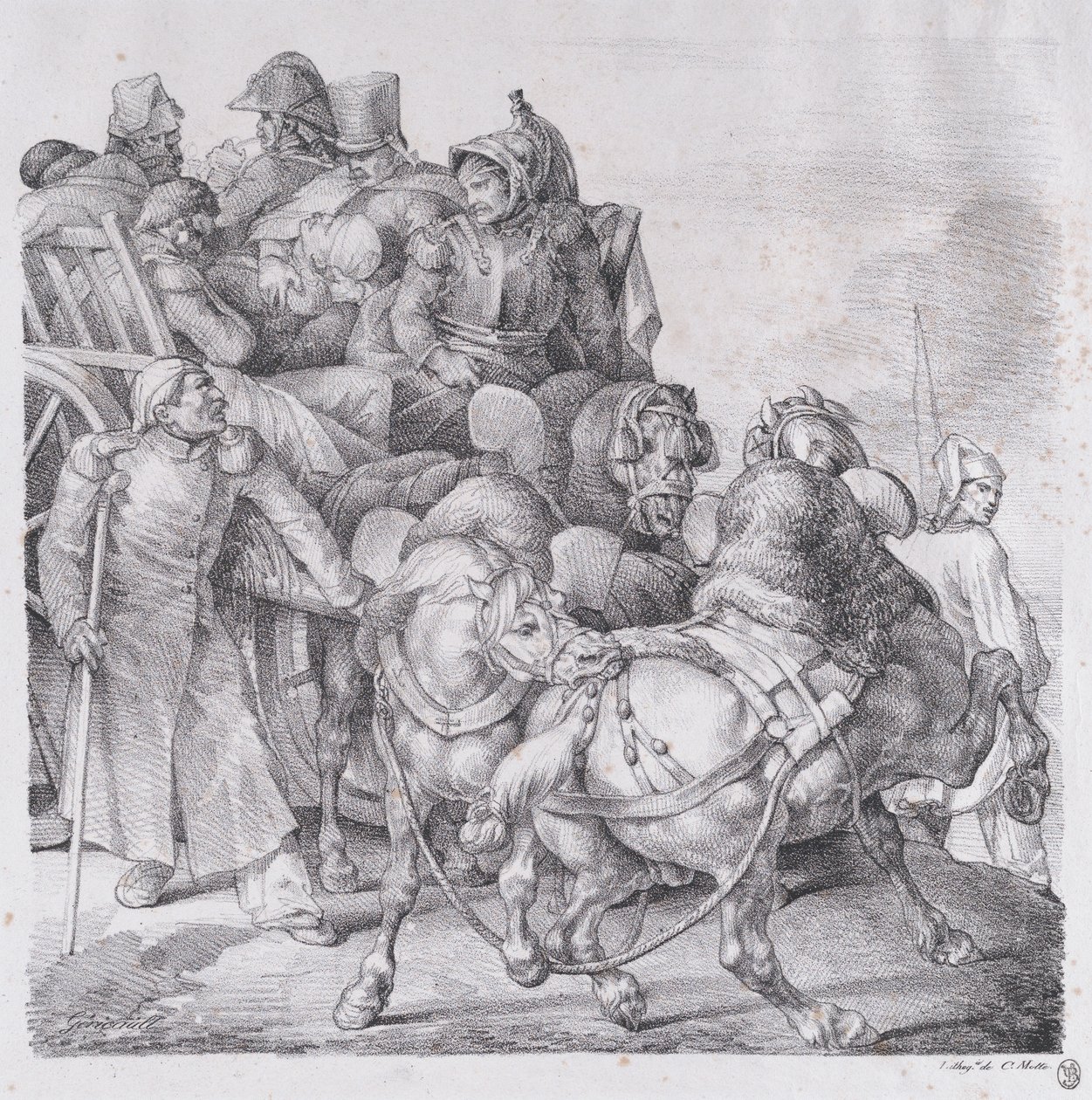 Carro cargado con soldados heridos, 1818 de Theodore Gericault