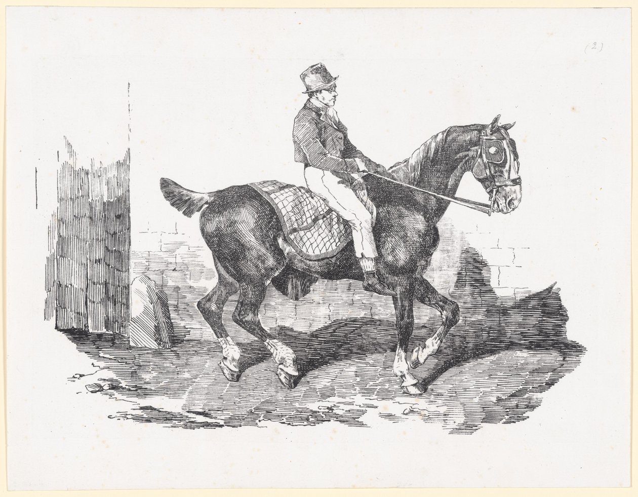 Caballo de carruaje montado por un mozo de cuadra, también conocido como «caballo inglés con manta a cuadros» (Carriage Horse Ridden by a Groom, also called English Horse with a Checkered Blanket) de Theodore Gericault