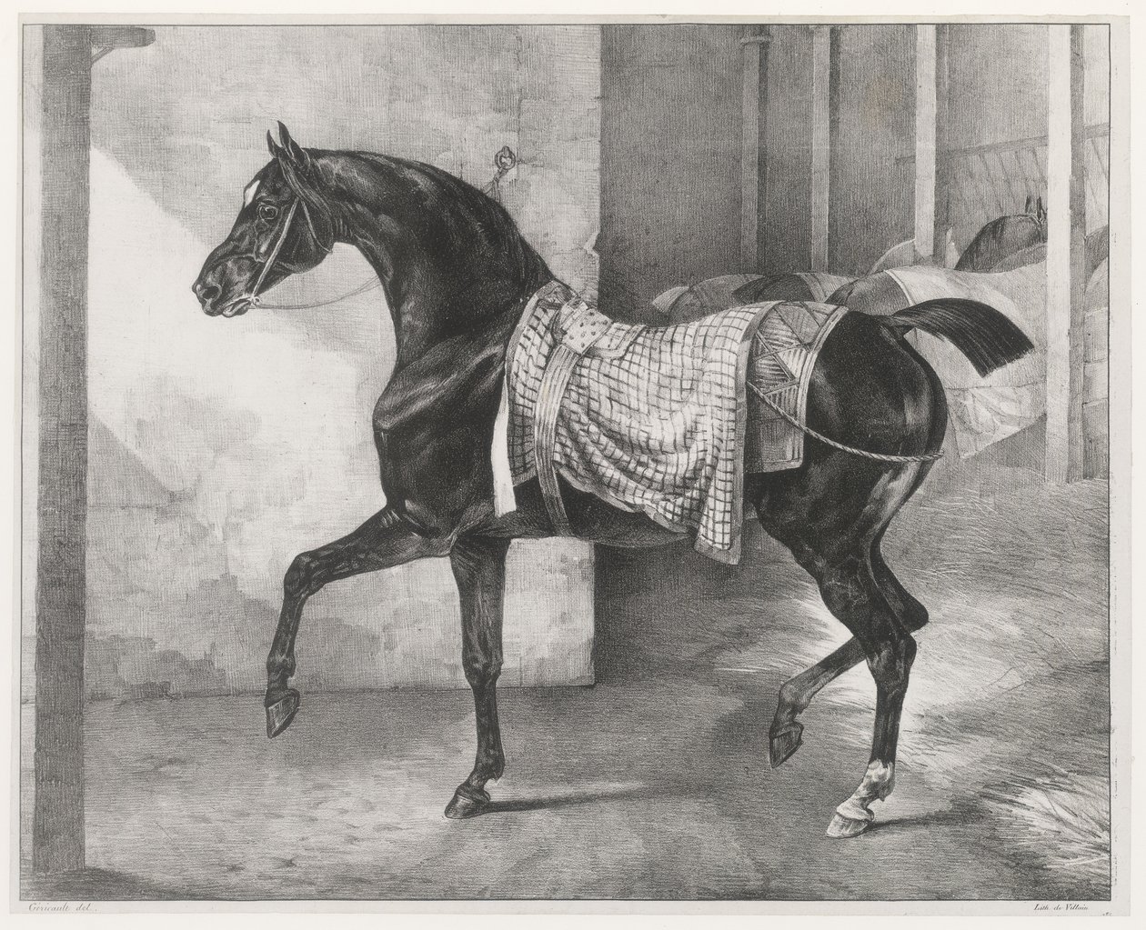Caballo negro atado en un establo (A Black Horse Tethered in a Stable) de Theodore Gericault