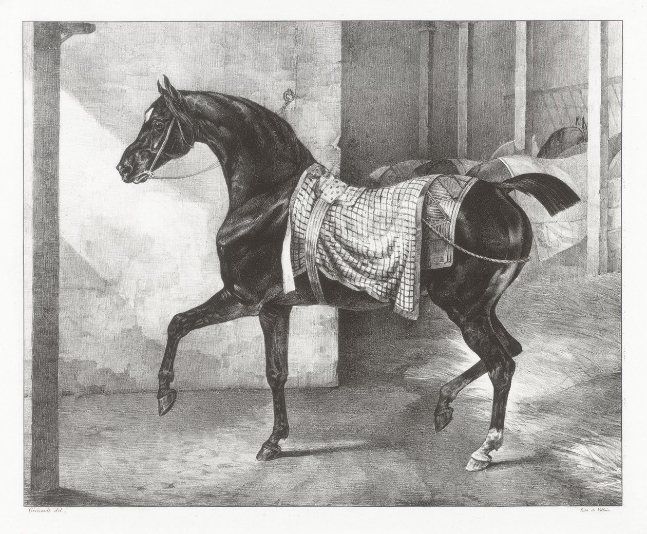 Caballo negro atado en un establo (A Black Horse Tethered in a Stable) de Theodore Gericault