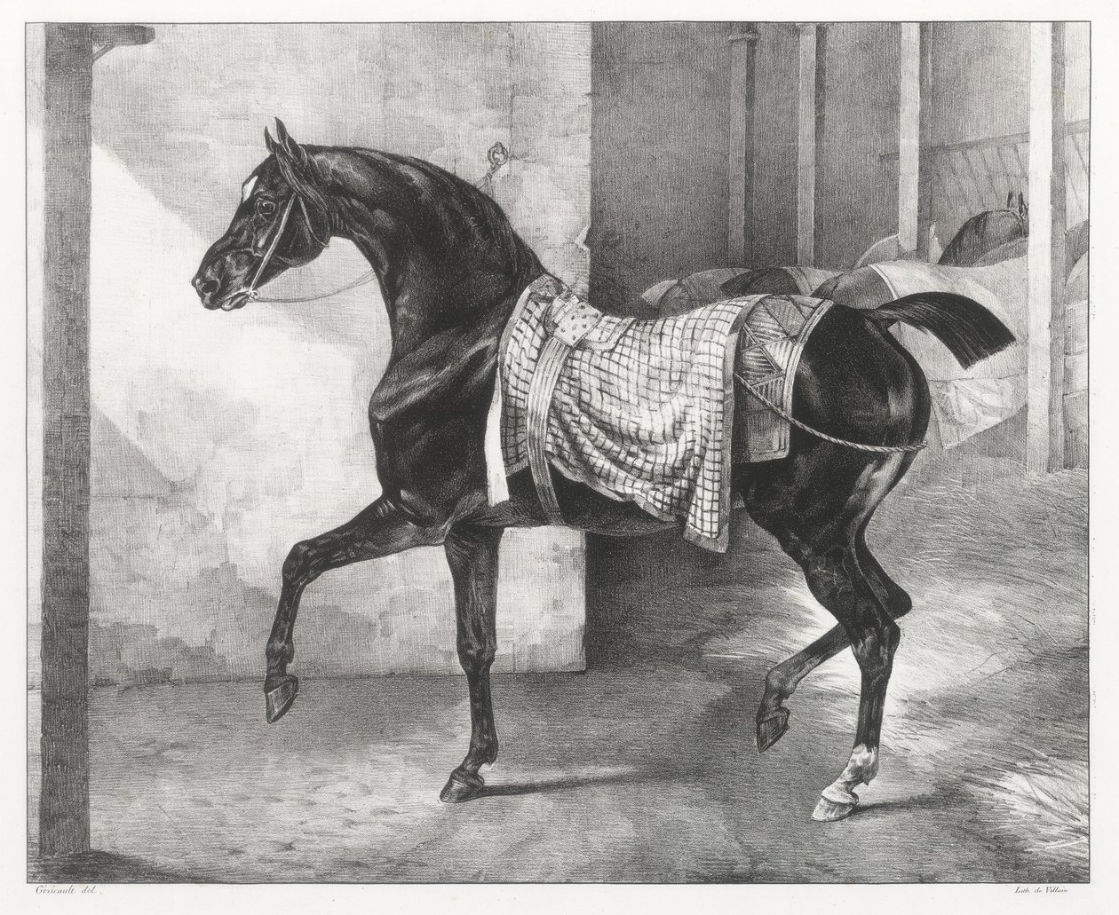 Caballo negro atado en un establo (A Black Horse Tethered in a Stable) de Theodore Gericault