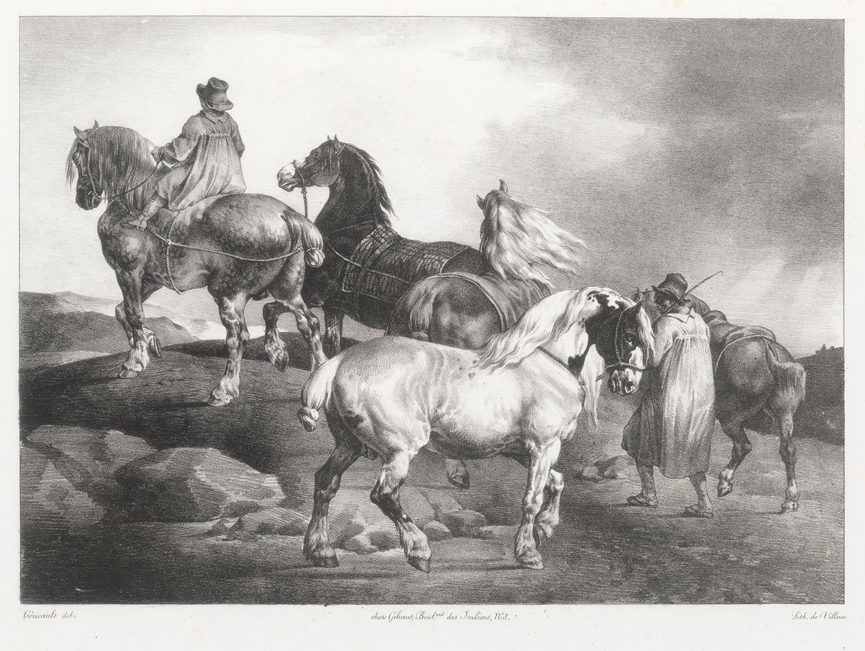 Caballos conducidos a la feria (Horses Being Led to the Fair) de Theodore Gericault