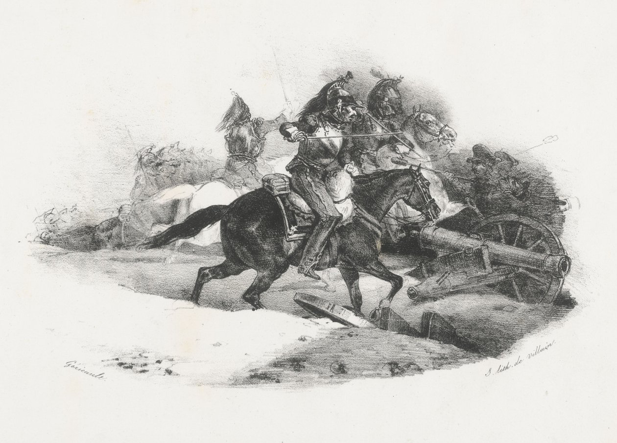 Coraceros cargando contra una batería de artillería (Cuirassiers Charging An Artillery Battery) de Theodore Gericault