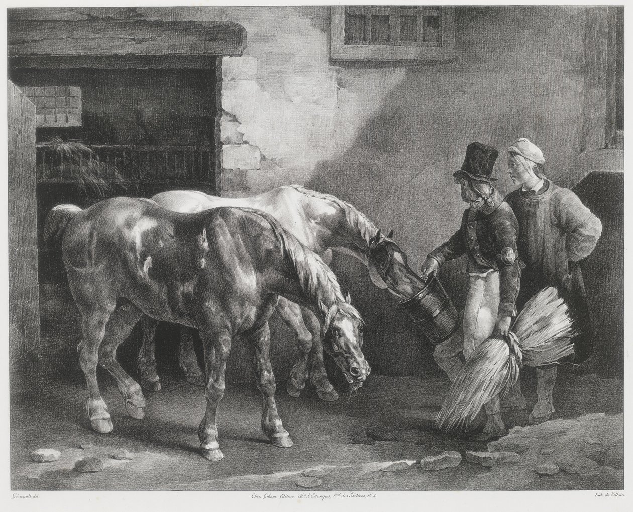 Dos caballos de posta en la puerta de un establo (Two Post-Horses at a Stable Door) de Theodore Gericault
