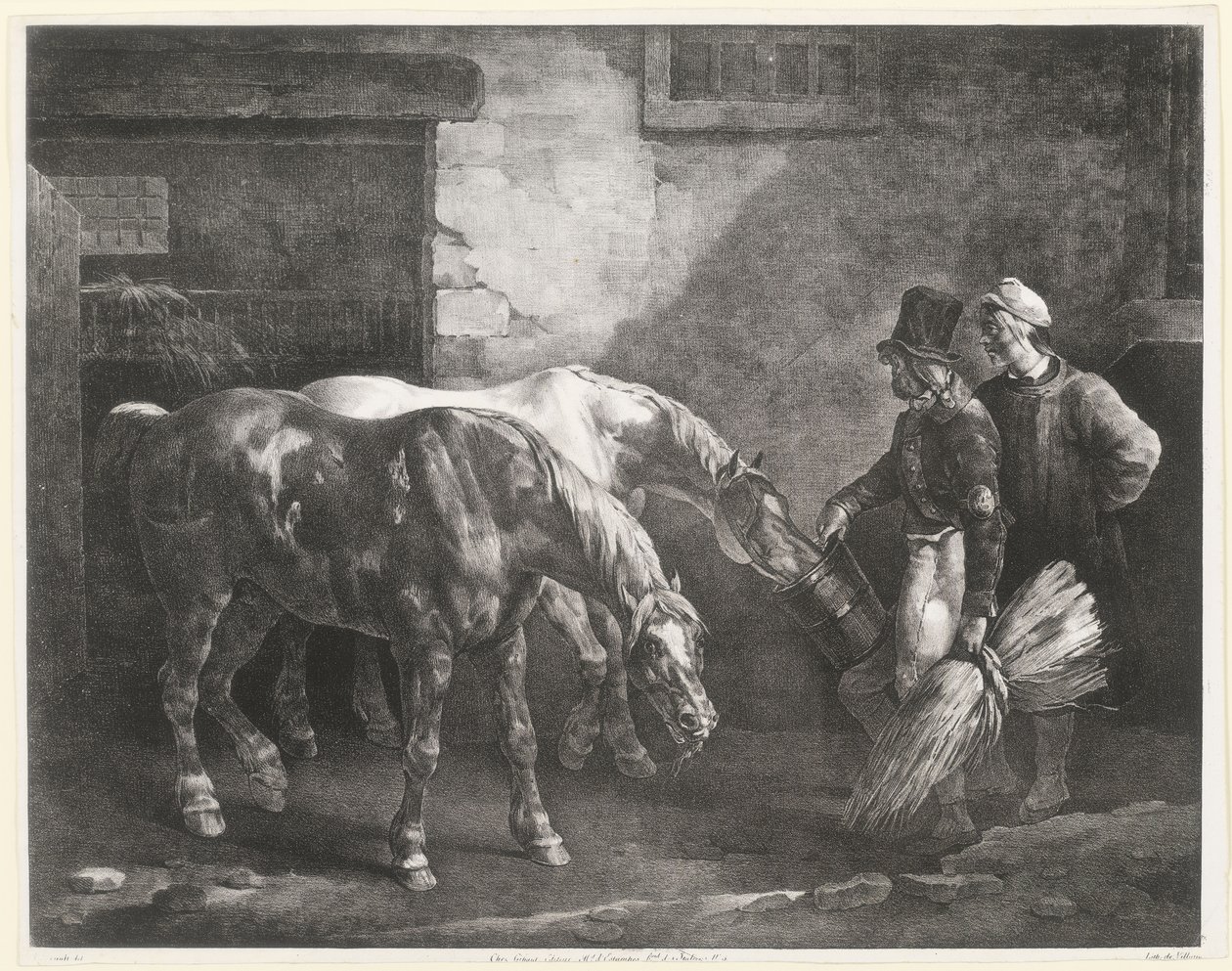 Dos caballos de posta en la puerta de un establo (Two Post-Horses at a Stable Door) de Theodore Gericault