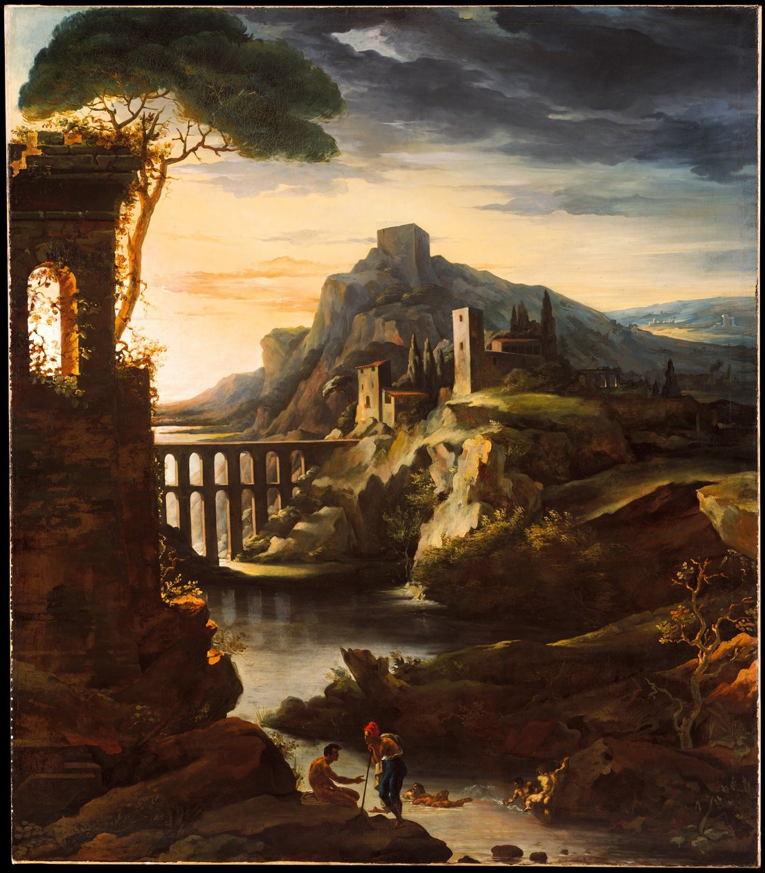Atardecer: Paisaje con un acueducto de Theodore Gericault