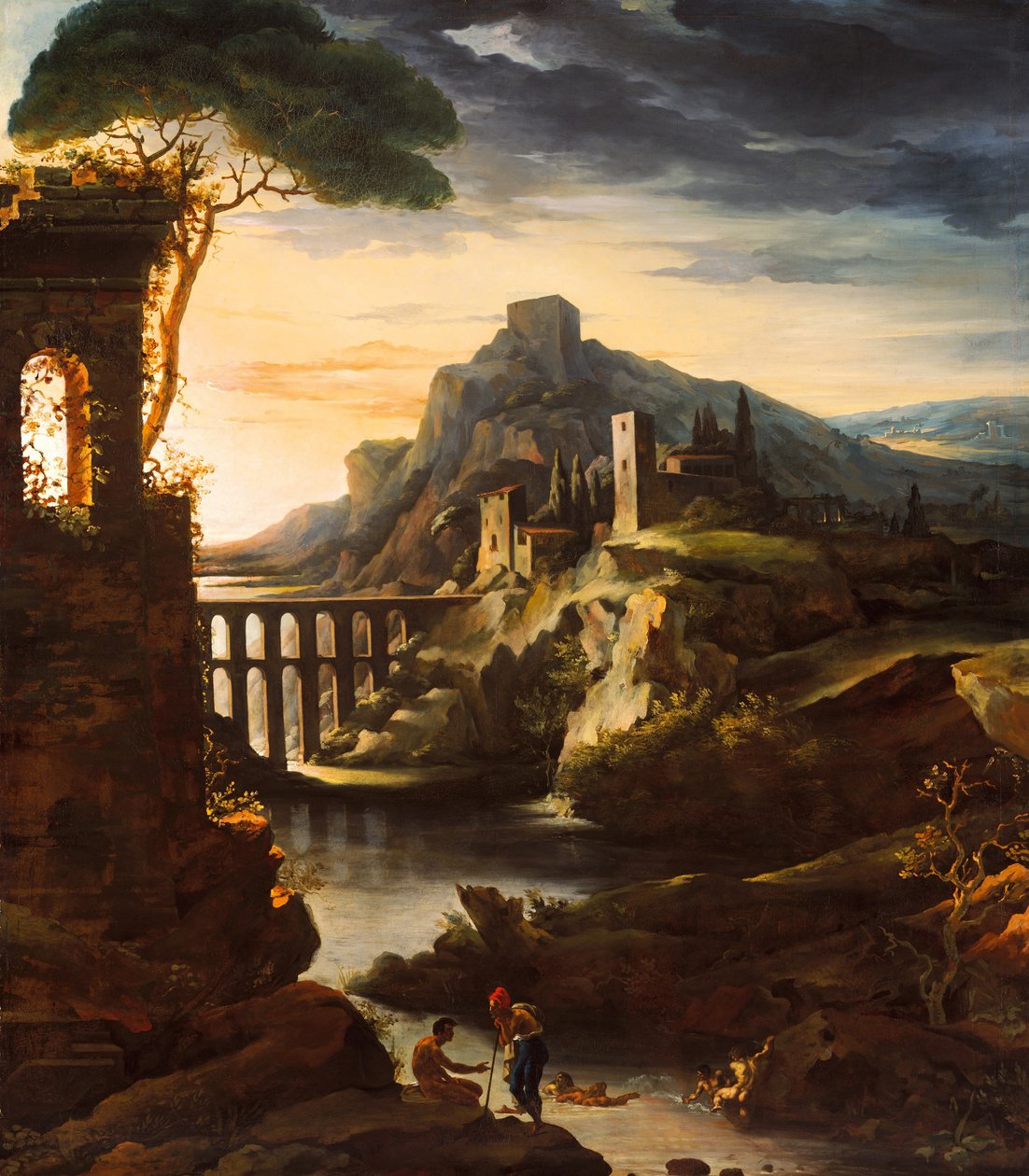 Tarde: Paisaje con un acueducto de Theodore Gericault