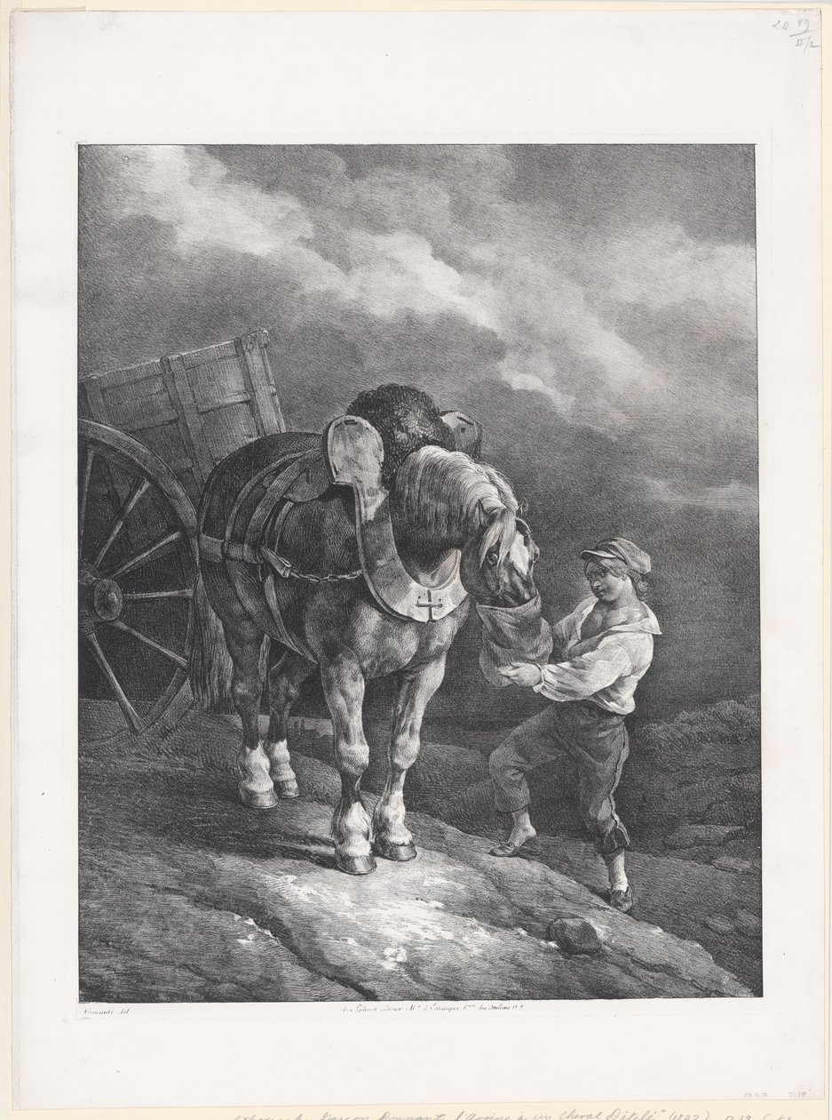 Un niño dando avena a un caballo atado (A Boy Giving Oats to a Hitched Horse) de Theodore Gericault