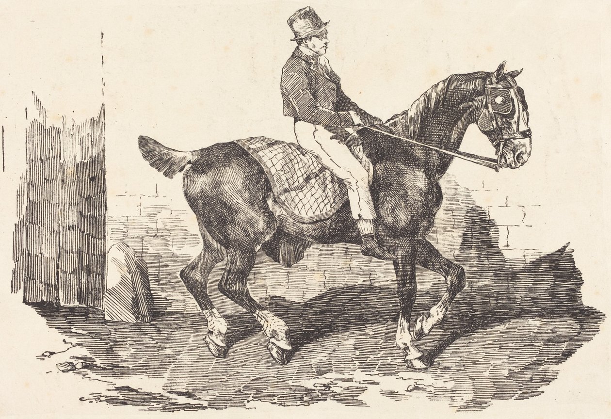 Palefreno montado en un caballo de carruaje (Cheval de carrosse monte par un palfrenier) de Theodore Gericault
