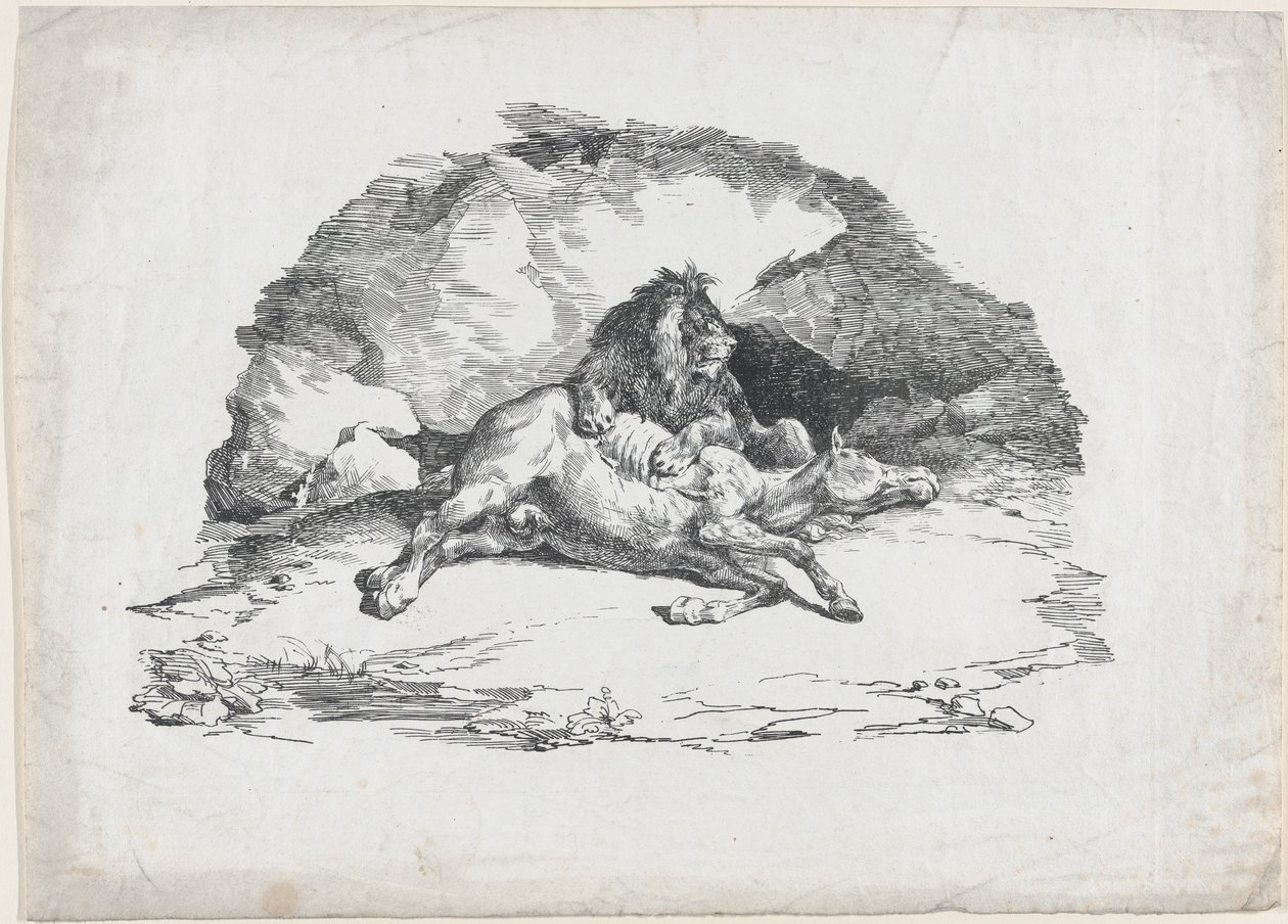 León devorando un caballo de Theodore Gericault